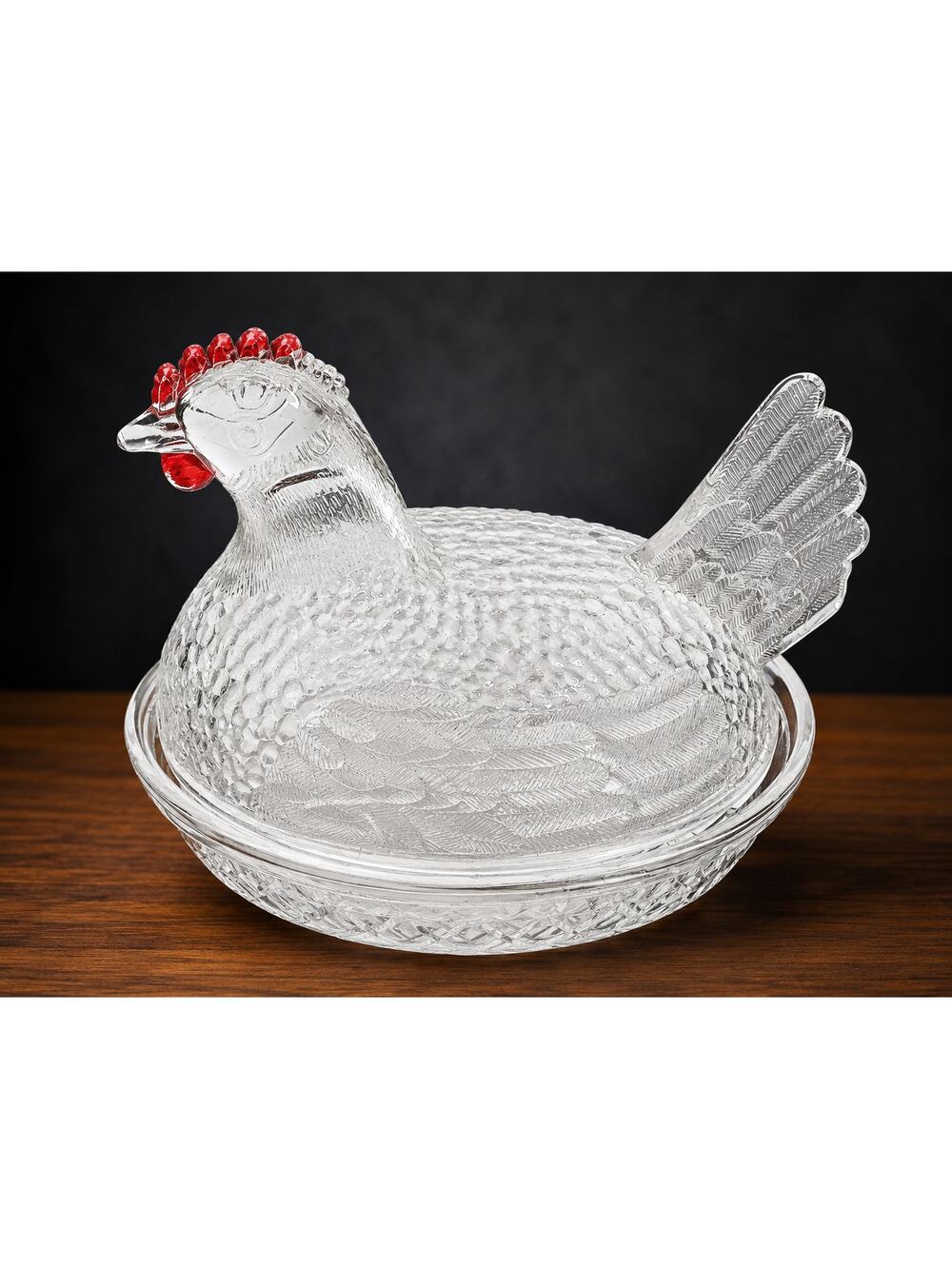 Vintage Clear Glass Hen on Nest Candy Dish Indiana Glass Basketweave Base AS IS